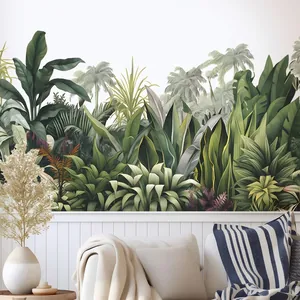 Tropical Green Plants Wall Sticker Removable PVC Tropical Leaf Wall Decals Large Palm Leaves For Living Room Bedroom Decor