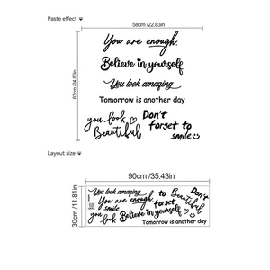 Stickers muraux citations inspirantes en anglais avec dimensions de mise en page
