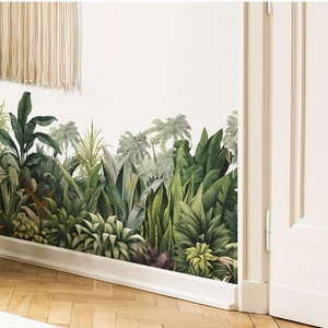 Tropical green leaves and palm tree self-adhesive wall stickers for living room decor