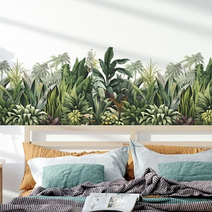 Tropical green leaves wall stickers for living room decor made of removable matte PVC material