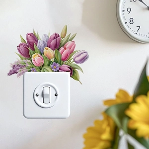 Colorful tulip floral wall sticker for light switch decoration on white background