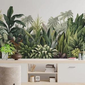Tropical green palm leaves self-adhesive PVC wall sticker for living room decoration