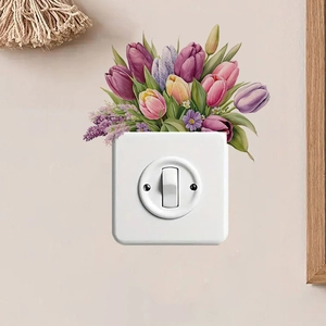 Colorful tulip floral switch stickers for living room wall decoration with removable PVC