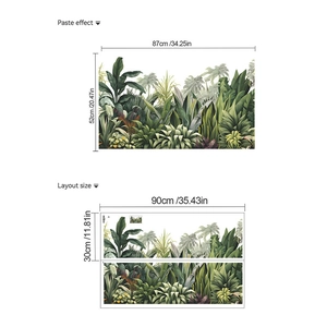 Tropical rainforest wall stickers with palm leaves showing layout and application effect
