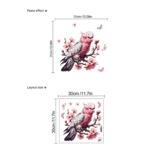 Pink cockatoo and cherry blossom self-adhesive PVC toilet sticker for bathroom decor