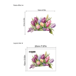Self-adhesive tulip flower wall stickers for light switches and bedroom decor, size 12x16.5cm