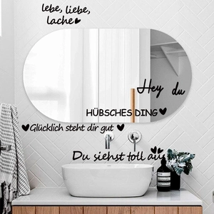 German Motivational Quotes Wall Stickers Lebe Liebe Lache PVC Waterproof Vinyl Mirror Decal For Living Room Bathroom Decor