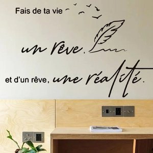 Inspirational French quote wall decal with feathers and birds for home wall decor