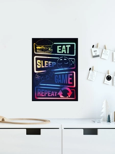 Détail du sticker mural Eat Sleep Game Repeat style néon pour décoration de salle de jeux