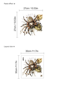 Detail showing layout size and paste effect of realistic spider and leaves wall decal