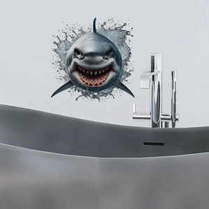 3D Hai Wandaufkleber mit realistischem Hai-Motiv und Wasserspritzern für Badezimmer