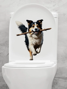 3D realistic border collie sticker with stick for toilet seat or wall decor