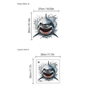 3D Haifisch Wandtattoo für Wohnzimmer, selbstklebende PVC-Aufkleber im Format 30x30cm