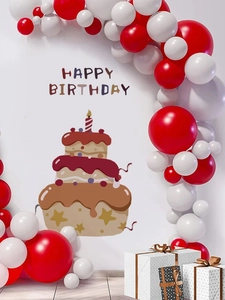 Detail der Happy Birthday Wandtattoo mit Motivtorte und festlichen Luftballons