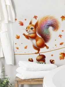 Detailed view of cute cartoon squirrel wall stickers with autumn maple leaves and acorns