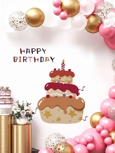 Detailansicht der Happy Birthday Wandaufkleber mit Kuchendesign und Festballons
