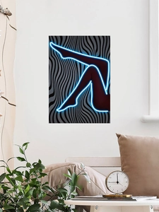 Detail of neon female silhouette wall sticker with zebra pattern in a modern living room