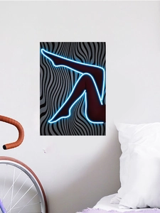 Modern LED neon wall art featuring a blue female silhouette on a wave textured background