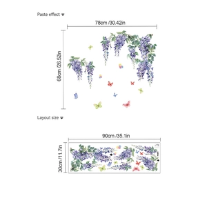Stickers muraux glycines violettes et papillons pour décoration de salon maison