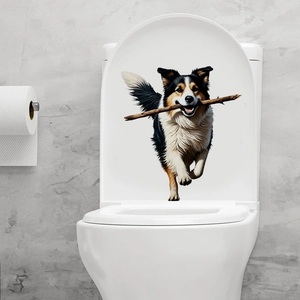 3D border collie dog with stick wall sticker decor for toilet seat lid and home walls