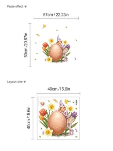 Detailed size guide showing dimensions of Gnome and tulip wall sticker in cm and inches