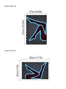 Detailed dimension guide for neon style wall sticker with artistic female silhouette
