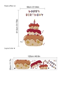 Detaillierte Ansicht des Happy Birthday Wandtattoos mit Maßen und Layout-Layout