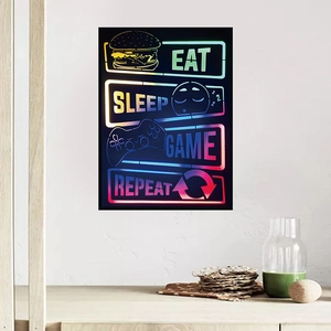 Sticker mural néon Eat Sleep Game Repeat pour déco de salle de jeux et chambre