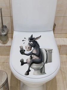 Funny donkey sitting on toilet with smartphone waterproof PVC bathroom sticker detail