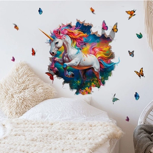 3D colorful unicorn and butterflies wall stickers for living room and bedroom decor