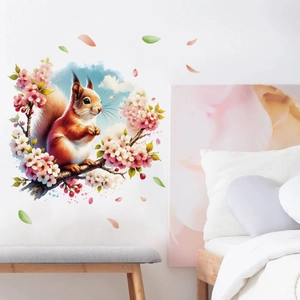 Creative squirrel and peach blossom wall sticker for cozy bedroom and living room decor