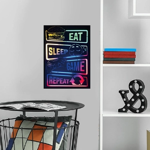 Sticker mural gamer néon Eat Sleep Game Repeat pour décoration de salon moderne