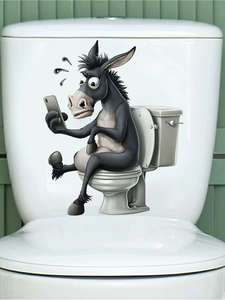Funny donkey sitting on toilet using a phone PVC bathroom decal sticker decoration