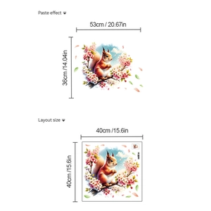 Removable PVC wall sticker with peach blossom and squirrel design for home decor