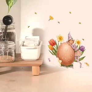 Easter Elf Tulip Flower Wall Sticker Colorful Waterproof Removable PVC Self-Adhesive Mural For Nursery Bedroom Living Room