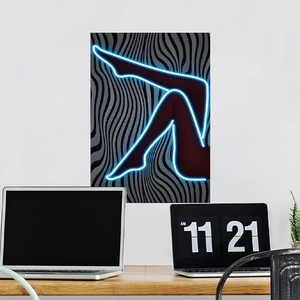 Modern Neon Blue Legs Silhouette PVC Wall Sticker Self Adhesive Removable Abstract Wave Backdrop Mural For Living Room Art Decal