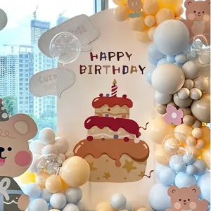 Happy Birthday Kuchen Wandtattoo Abnehmbares PVC Cartoon Torte Wandbild Für Wohnzimmer Schlafzimmer Party Deko Geburtstag Wandsticker