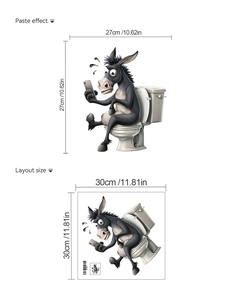Funny donkey toilet sticker paste effect and layout dimensions for bathroom decor