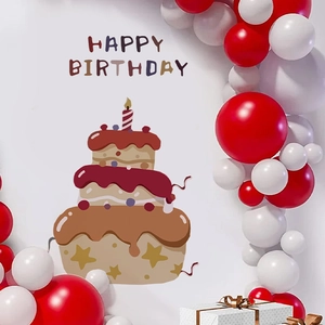 Wandsticker mit Geburtstagskuchen und Happy Birthday Schriftzug für Partydekorationen