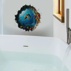 3D ocean sea turtle wall sticker with coral reef effect for bathroom home decor