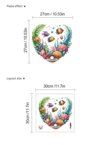 Detail of layout and paste size for ocean fish heart-shaped PVC wall stickers