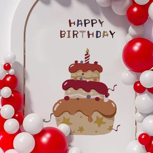 Happy Birthday Wandaufkleber mit Zeichentrick-Torte auf Bogenständer für Geburtstag