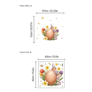 Easter egg tulip wall decal with elf illustration for living room decor 57x53cm