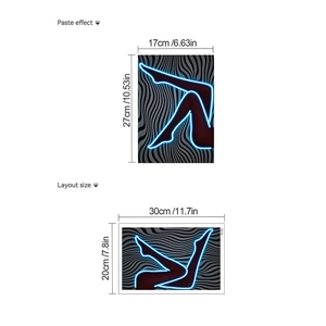 Neon style blue line leg silhouette wall sticker with black and white wavy background