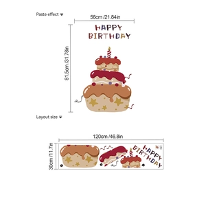 Selbstklebende PVC Happy Birthday Wandtattoo Kuchendekoration für Wohnzimmer
