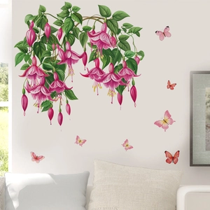 Wandsticker mit pinken Fuchsien und Schmetterlingen für Wohnzimmer Wanddekorationen