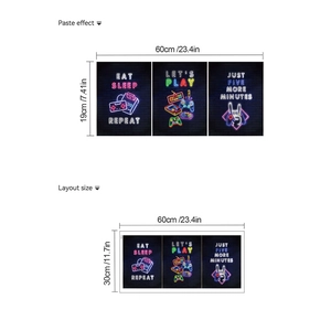 Neon game controller wall sticker 60cm set with Eat Sleep Repeat gamer text