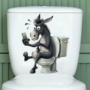 Funny donkey sitting on toilet using a phone creative PVC wall sticker for bathroom decor
