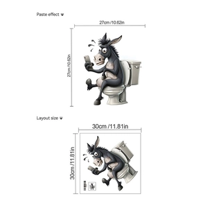 Funny donkey sitting on toilet with phone bathroom wall sticker self adhesive PVC decor