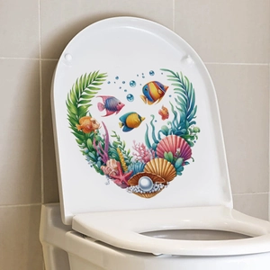 Ocean fish heart-shaped self-adhesive PVC wall sticker for bathroom toilet lid decoration